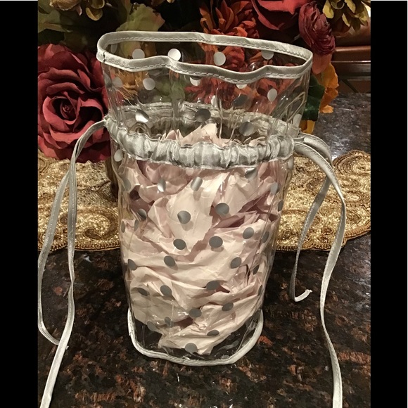 Clear Silver Poker Dot Plastic Drawstring Cylinder Bag - Picture 6 of 9